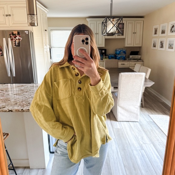 American Eagle Outfitters Tops - American Eagle Oversized Henley Pullover Sweatshirt Medium